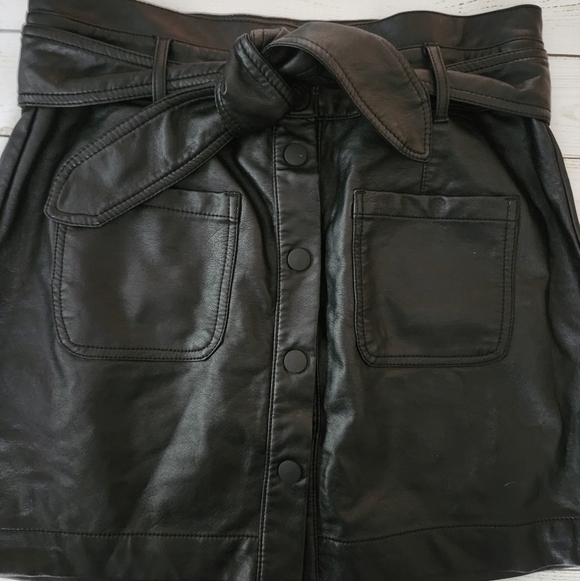 tgla Black Faux Leather Mini Skirt with Belt Size Medium - Picture 3 of 9